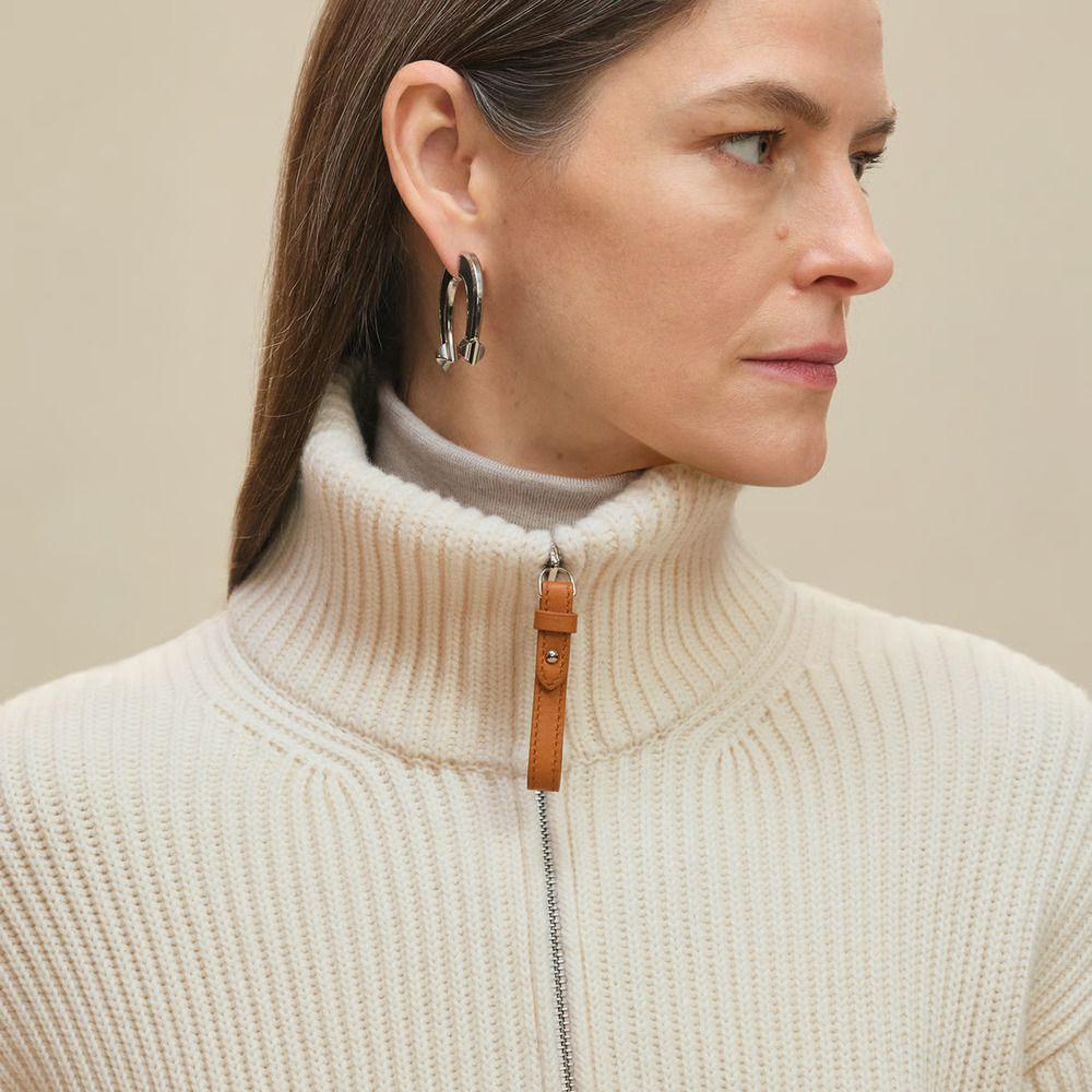 Hermes H Pocket Logo Blanc Zip Up Zipper Cardigan Sweater Wool Knit Jacket 38 - Picture 14 of 16